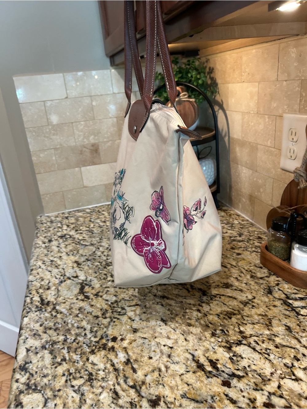 Longchamp le pliage Original - Beige Multi Nylon Leather Shoulder Bag - Picture 4 of 13